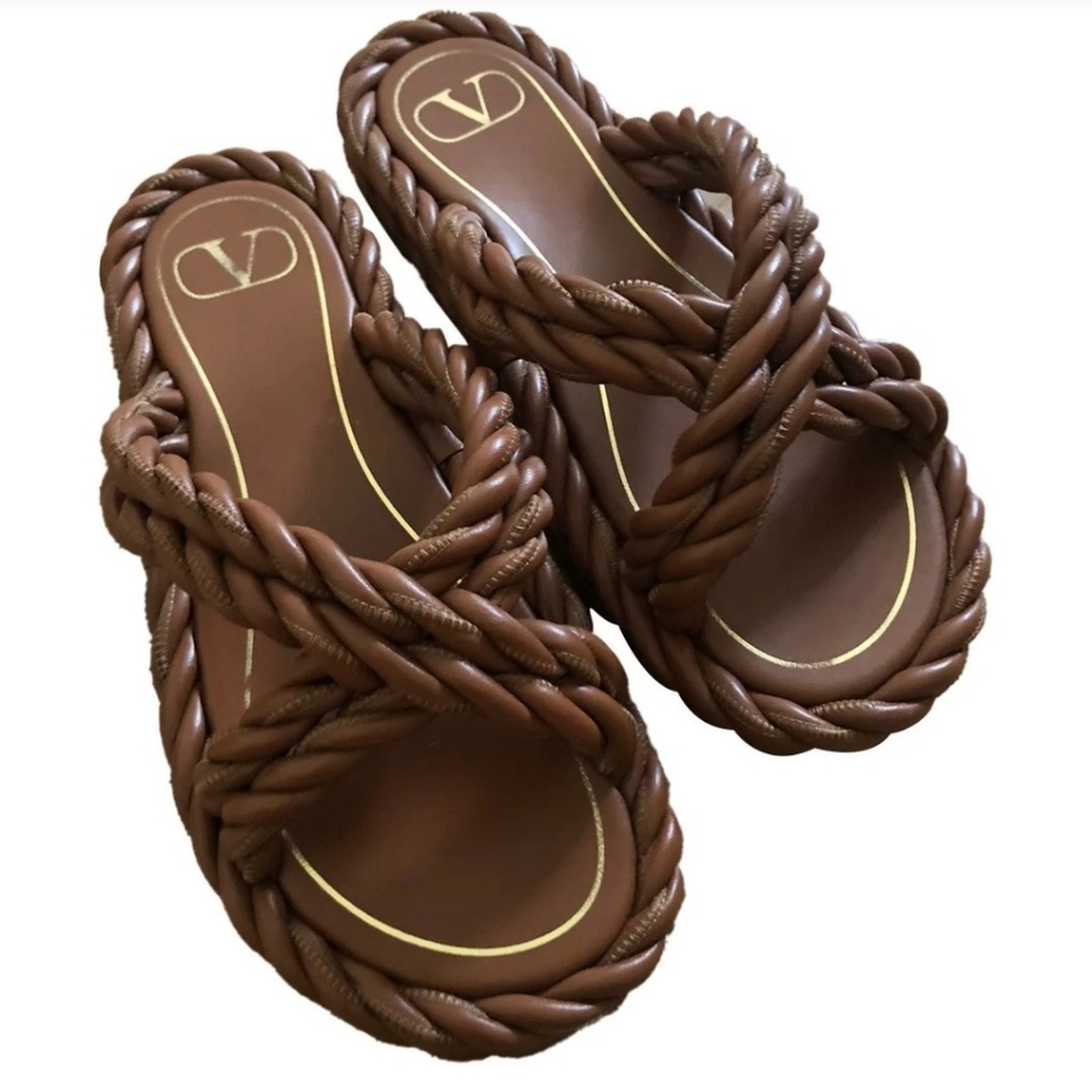 VALENTINO GARAVANI Nappa Rope Braided Slide Sandals-SURPRISE W/ PURCHASE